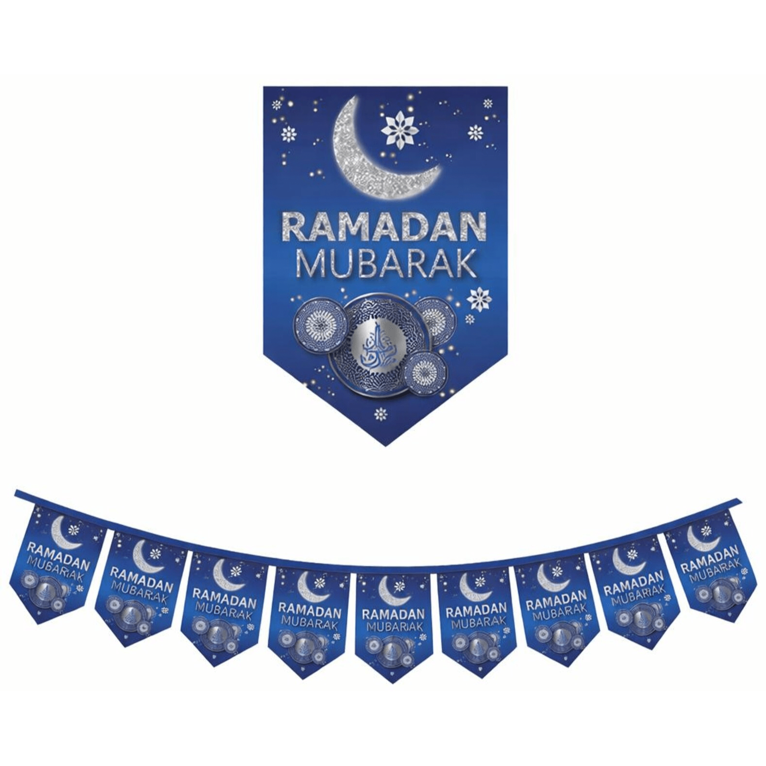 Blue Ramadan Mubarak Bunting| Wall Hanging Decoration Party Occasions - Darussalam