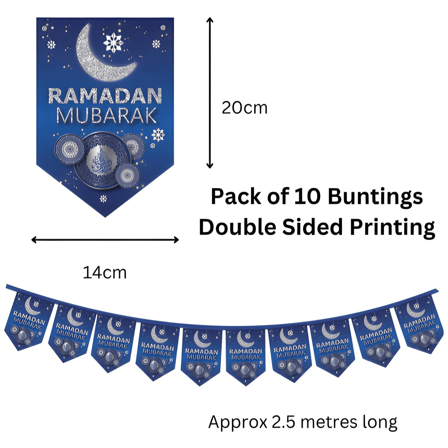 Blue Ramadan Mubarak Bunting| Wall Hanging Decoration Party Occasions - Darussalam