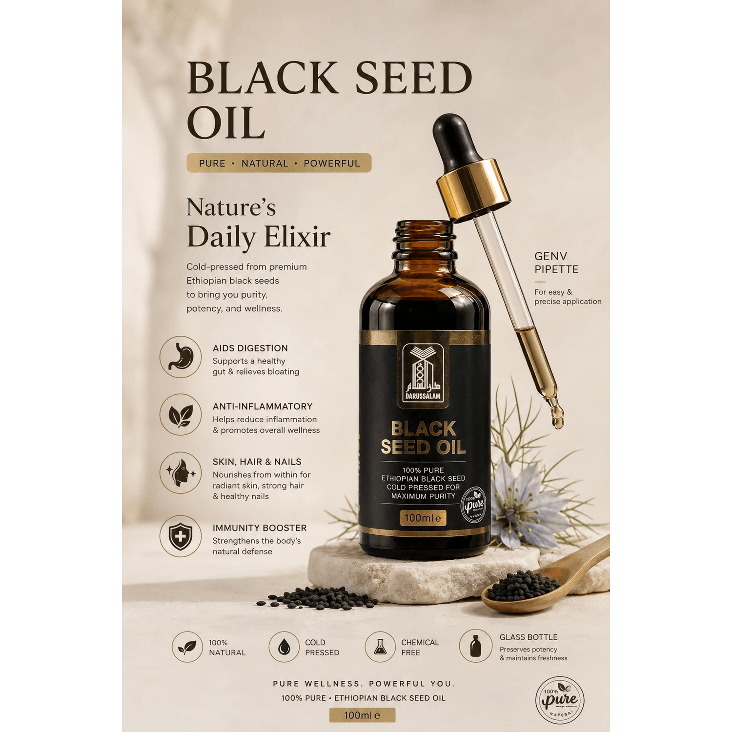 Darussalam Pure Black Seed Oil – Cold Pressed (100ml) - Darussalam