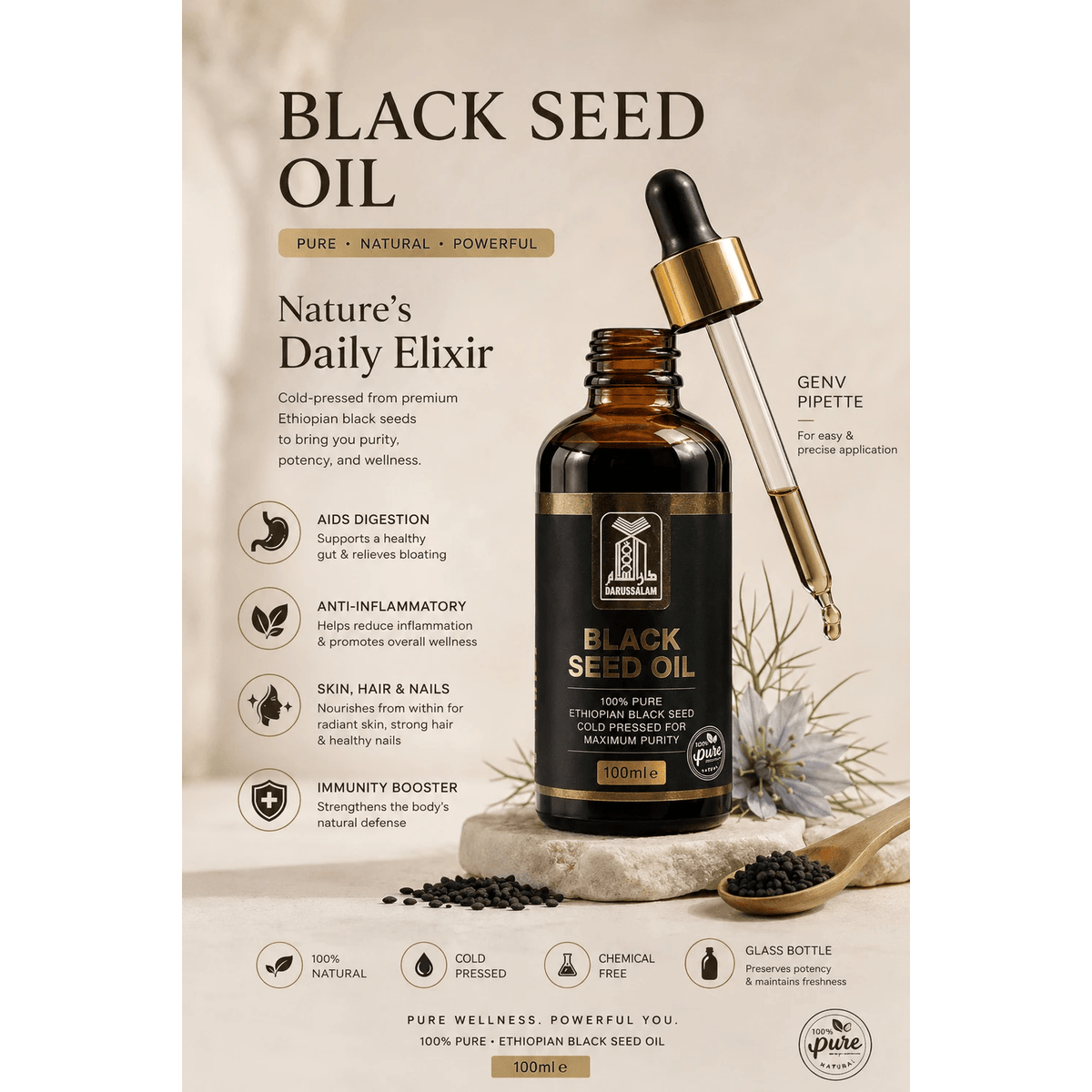 Darussalam Pure Black Seed Oil – Cold Pressed (100ml) - Darussalam