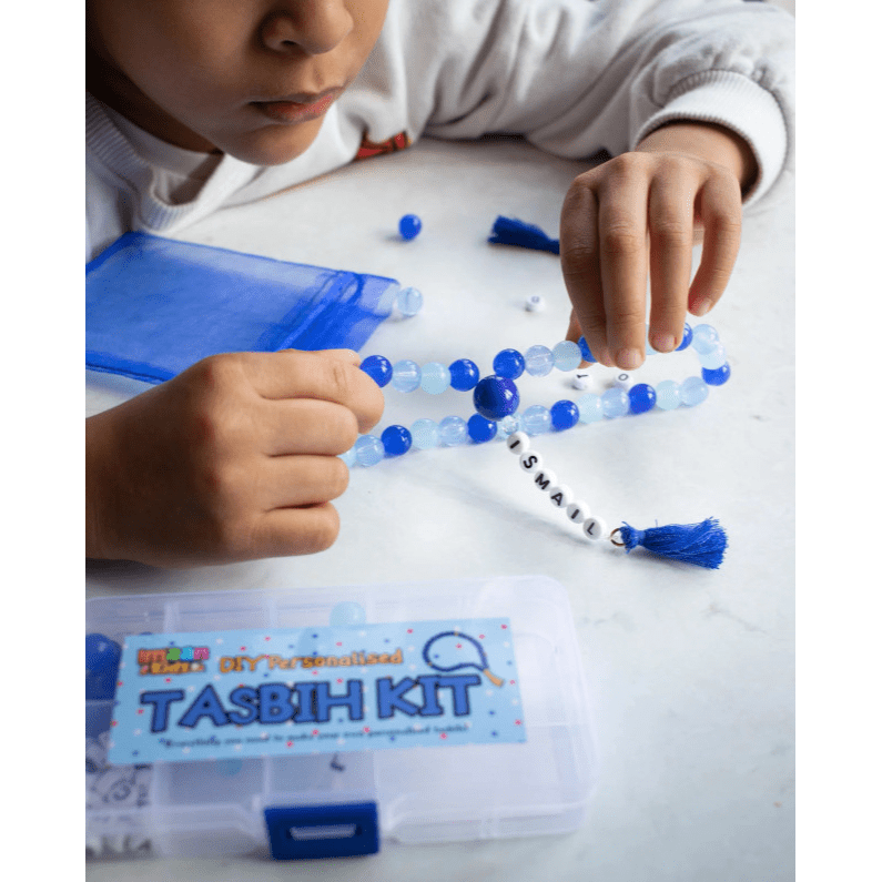DIY Tasbih Making Kit with Dhikr Cards (Updated) - Pink & Blue - Darussalam