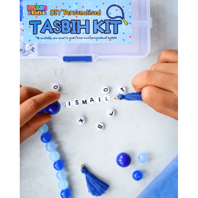 DIY Tasbih Making Kit with Dhikr Cards (Updated) - Pink & Blue - Darussalam