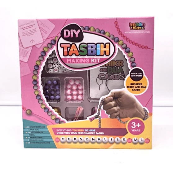 DIY Tasbih Making Kit with Dhikr Cards (Updated) - Pink & Blue - Darussalam