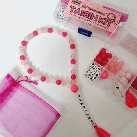 DIY Tasbih Making Kit with Dhikr Cards (Updated) - Pink & Blue - Darussalam