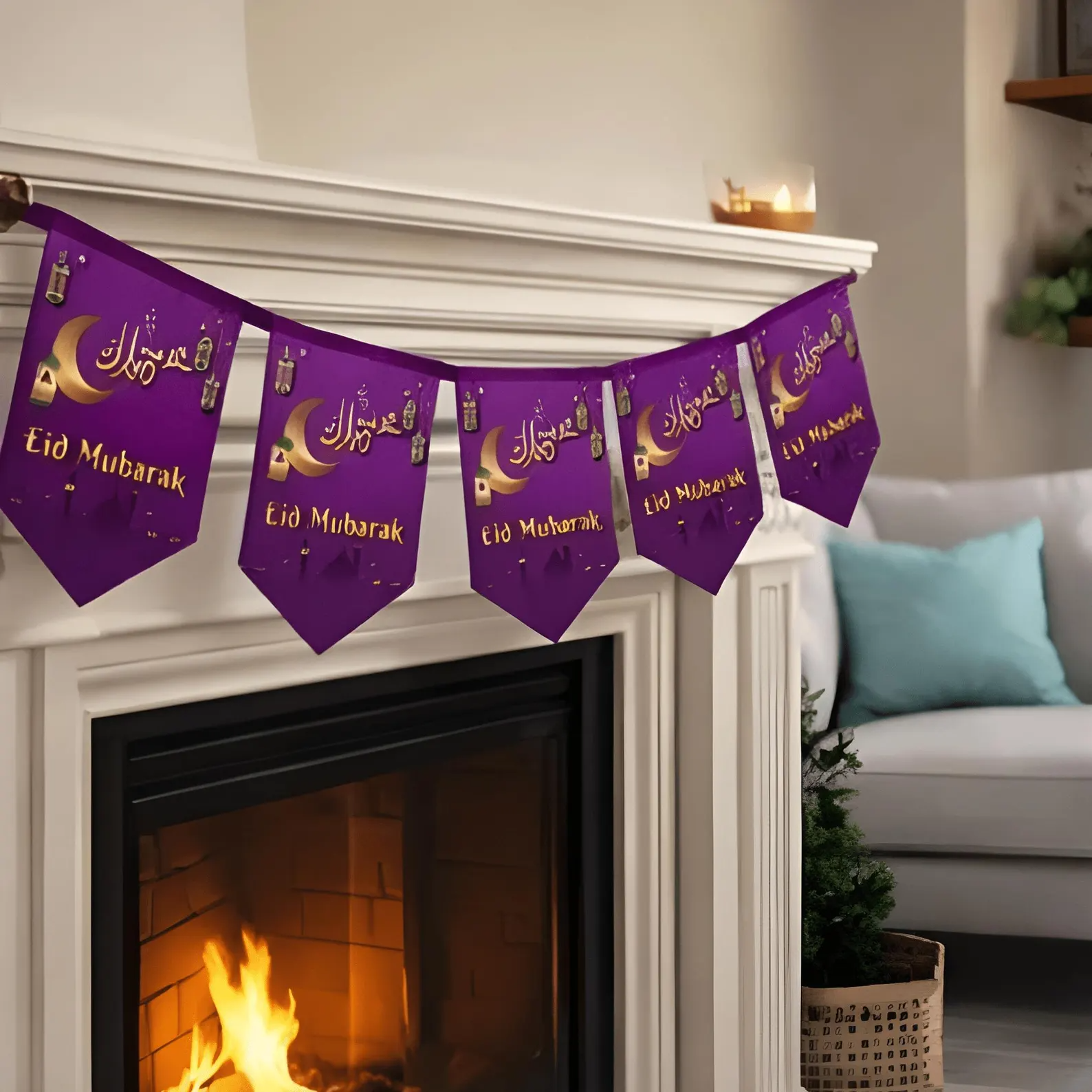 Eid Mubarak Bunting | Decoration - Purple Bunting | Wall Decorations | Islamic Event
