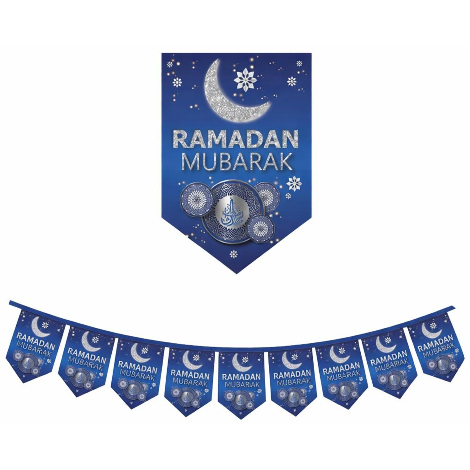 Blue Ramadan Mubarak Bunting| Wall Hanging Decoration Party Occasions