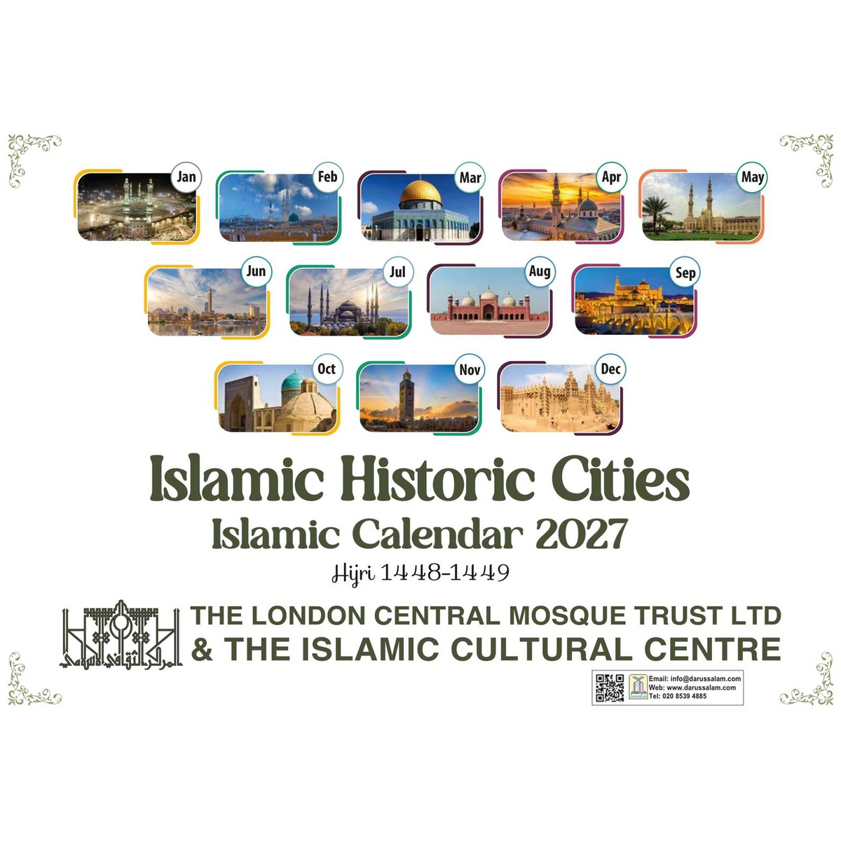 2027 Islamic Historic Cities Calendar – Hijri 1448–1449 with Prayer Times