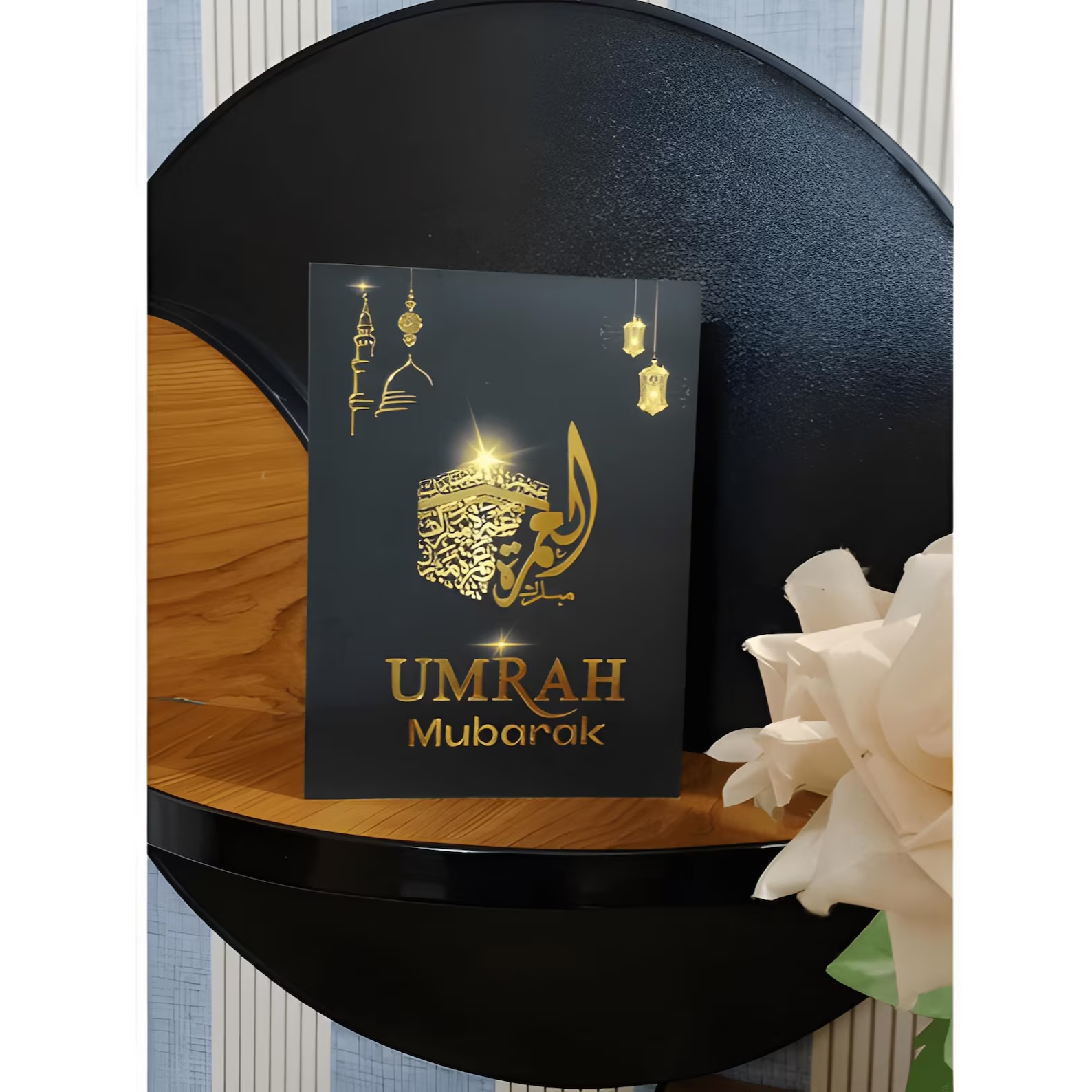 Premium Elegant Luxurious Umrah Mubarak Gold Foil Gift Card with Envelope (A5 Size)