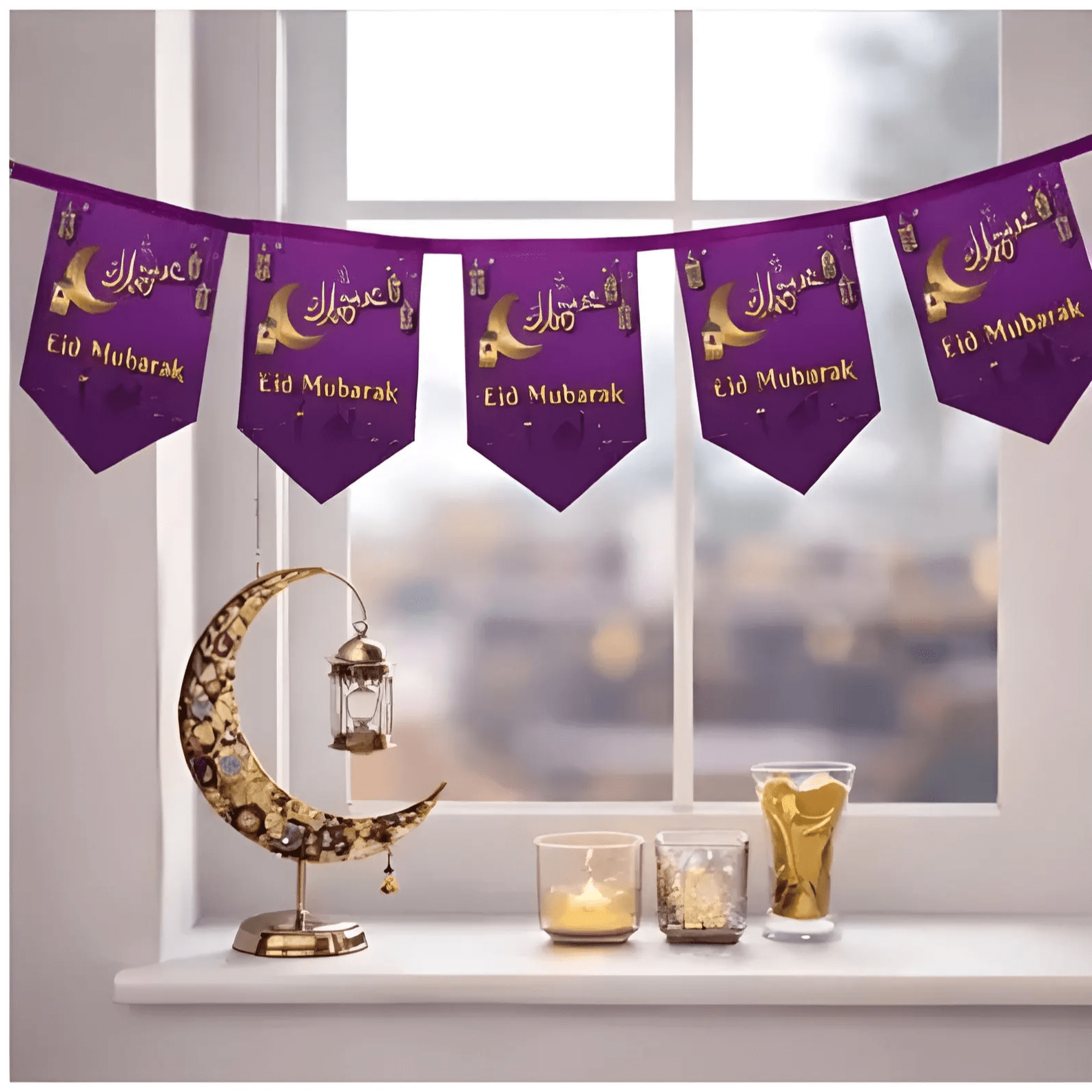 Eid Mubarak Bunting | Decoration - Purple Bunting | Wall Decorations | Islamic Event - Darussalam