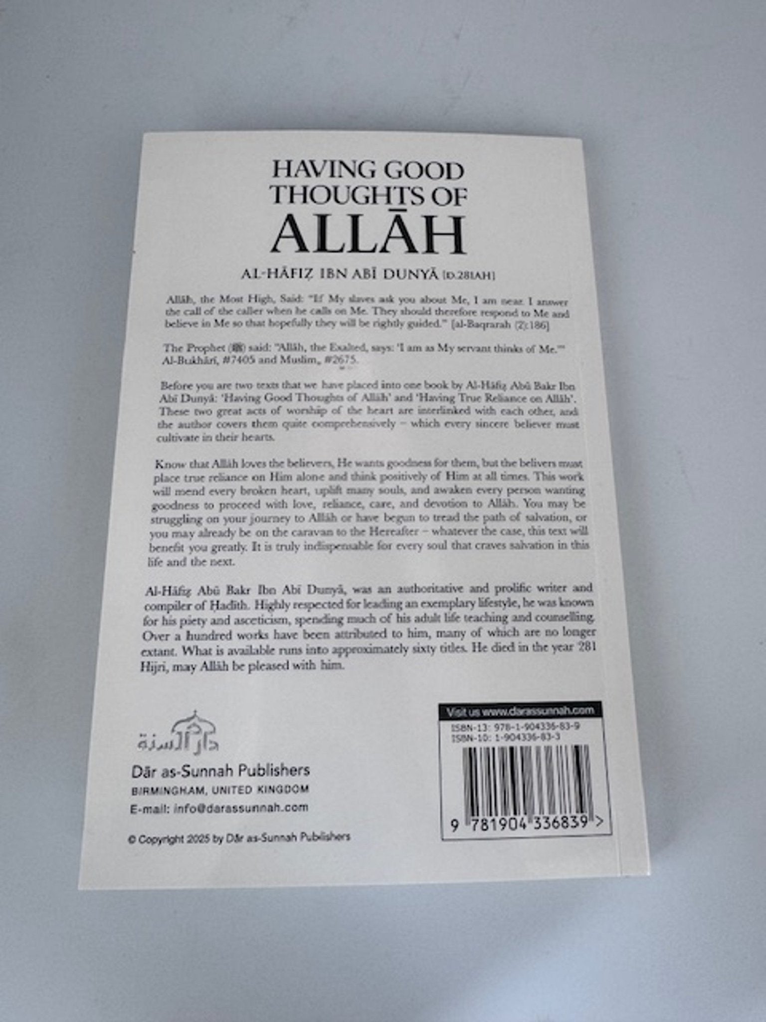 Having Good Thoughts of Allāh by Al - Hāfiẓ Ibn Abī Dunyā - Darussalam