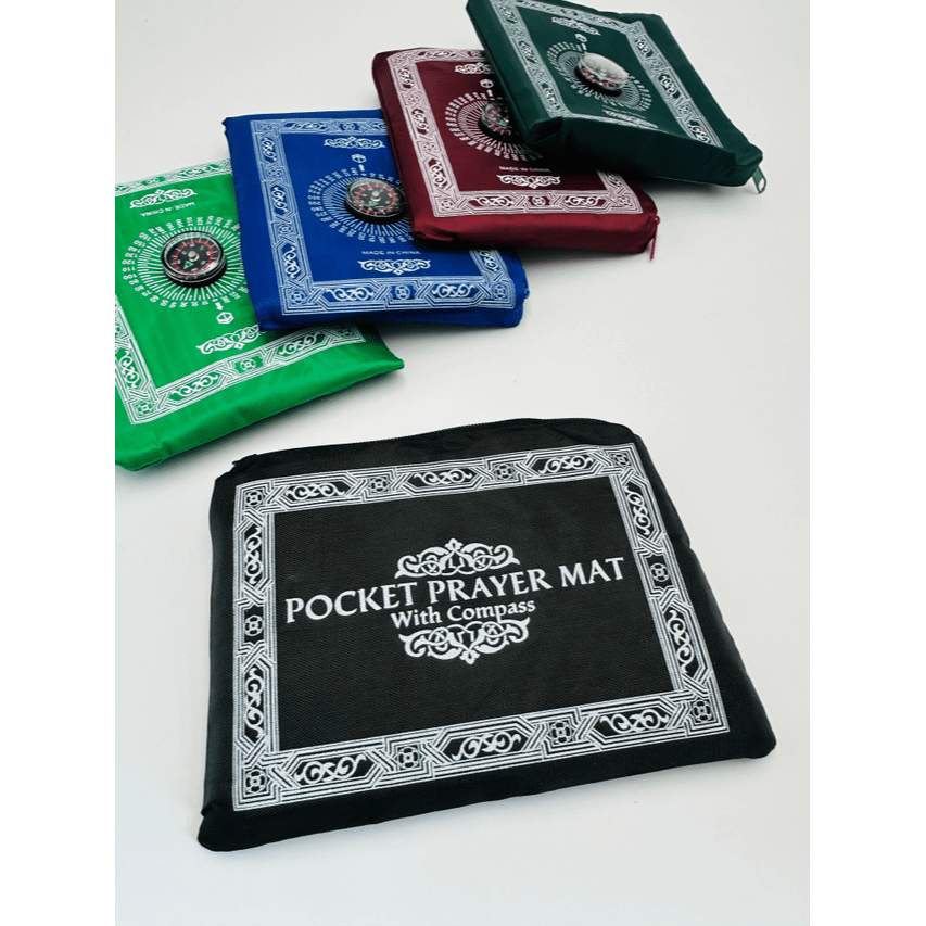 Pocket Travel Prayer Mat - With Qibla Compass in Zip Pouch - Darussalam