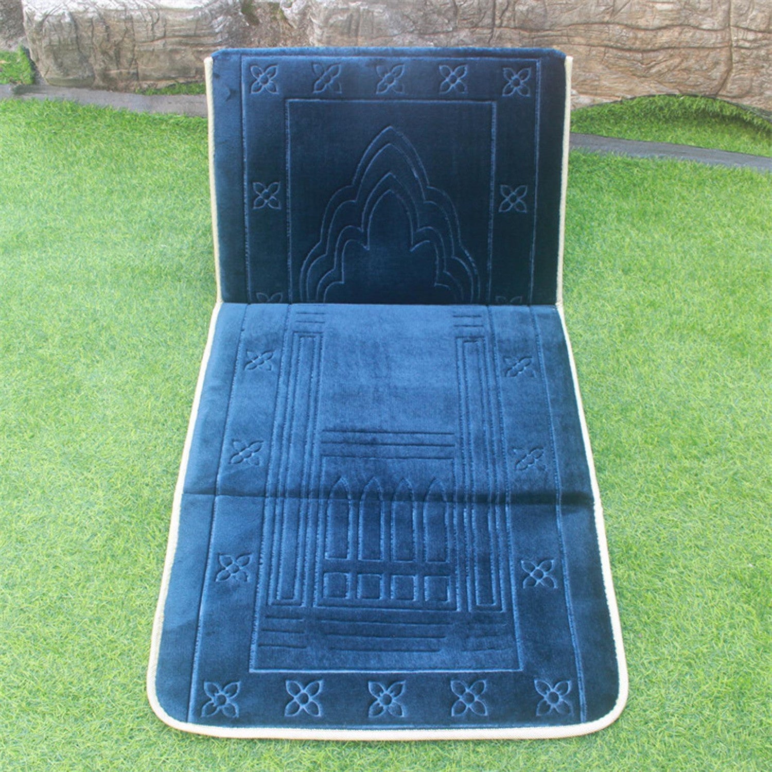 Prayer Mat Foldable Recline Backrest Padded Back Support with Prayer Rug Seat - Darussalam
