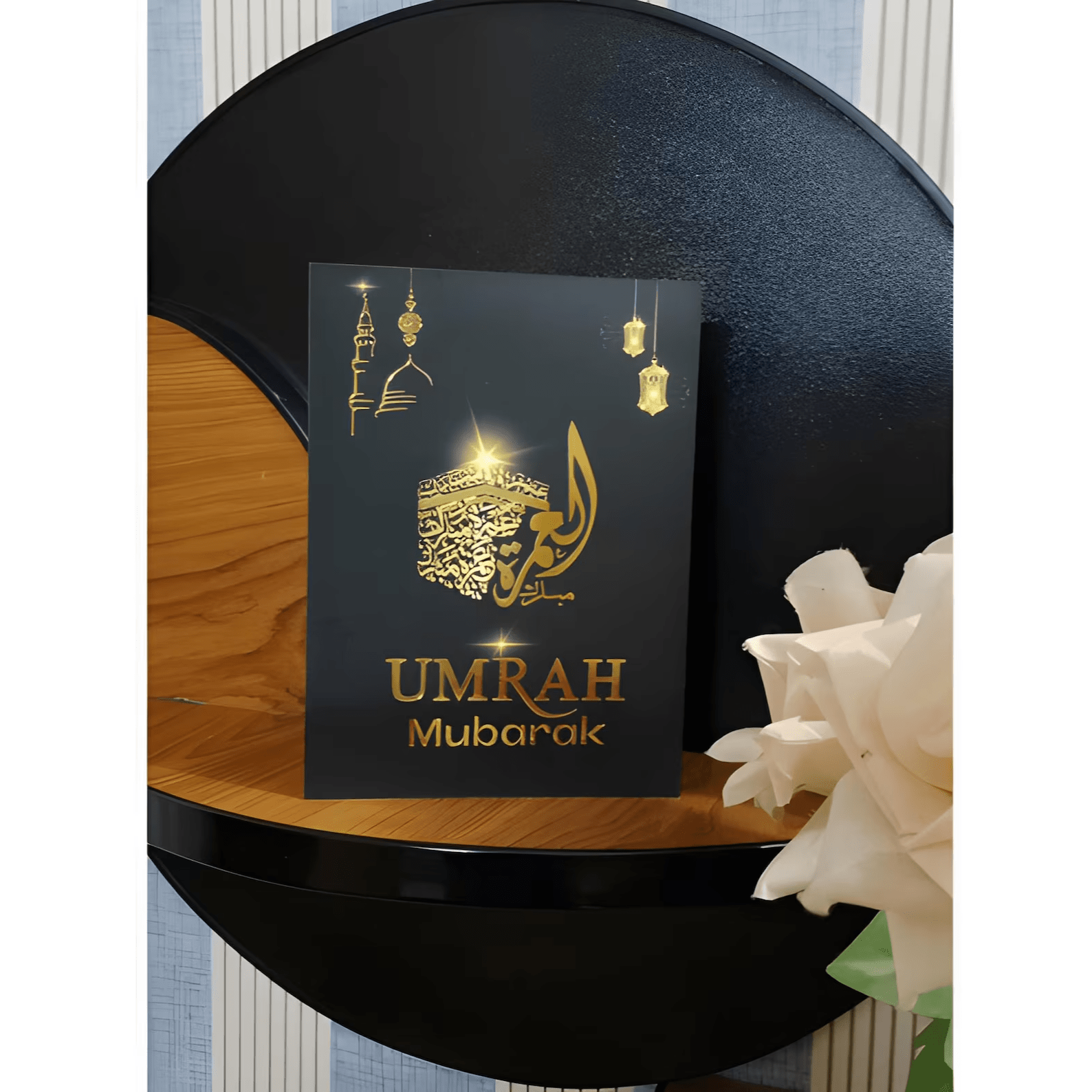 Premium Elegant Luxurious Umrah Mubarak Gold Foil Gift Card with Envelope (A5 Size) - Darussalam