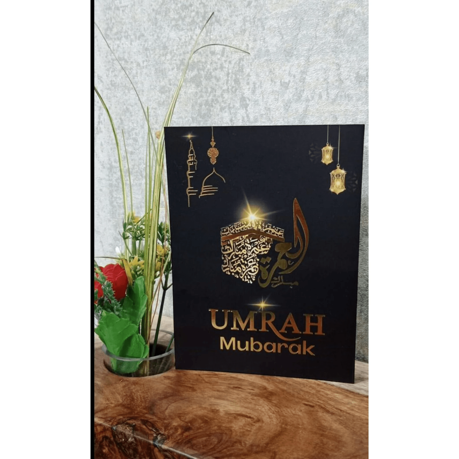 Premium Elegant Luxurious Umrah Mubarak Gold Foil Gift Card with Envelope (A5 Size) - Darussalam