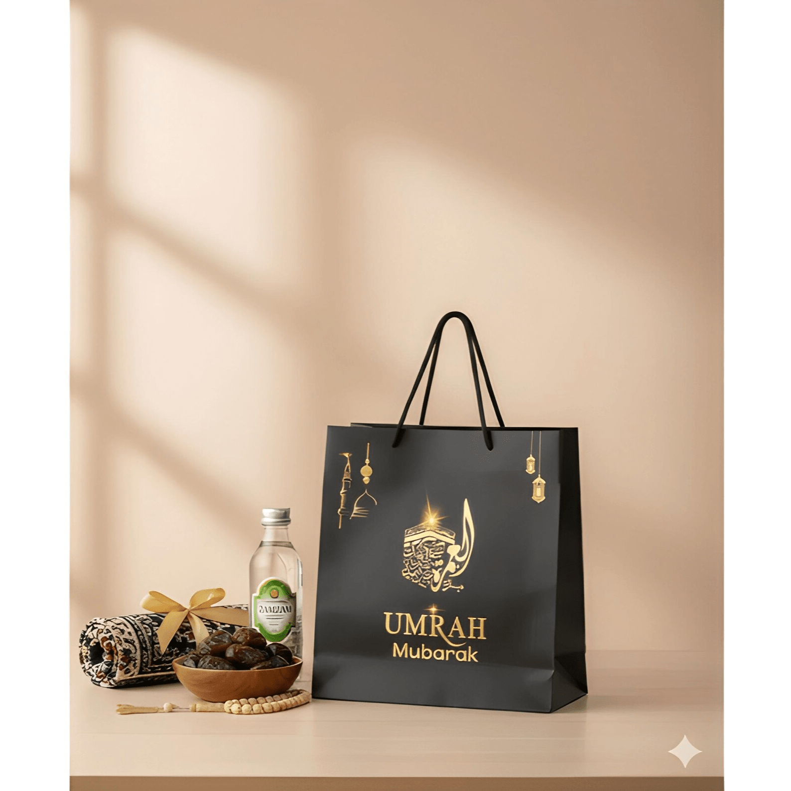 Umrah Mubarak Gift Bag – Elegant Black & Gold Matte Finish - Darussalam