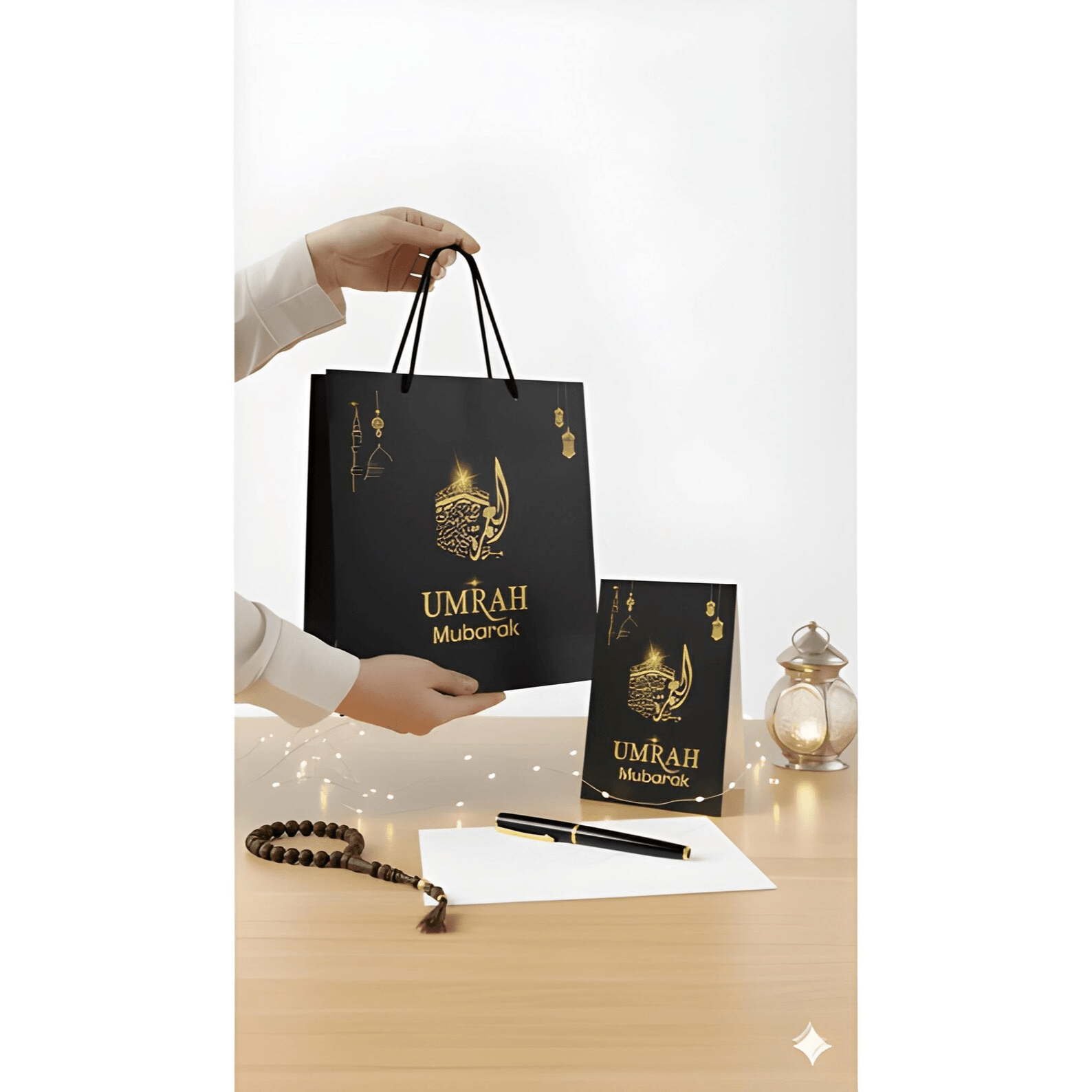 Umrah Mubarak Gift Bag – Elegant Black & Gold Matte Finish - Darussalam