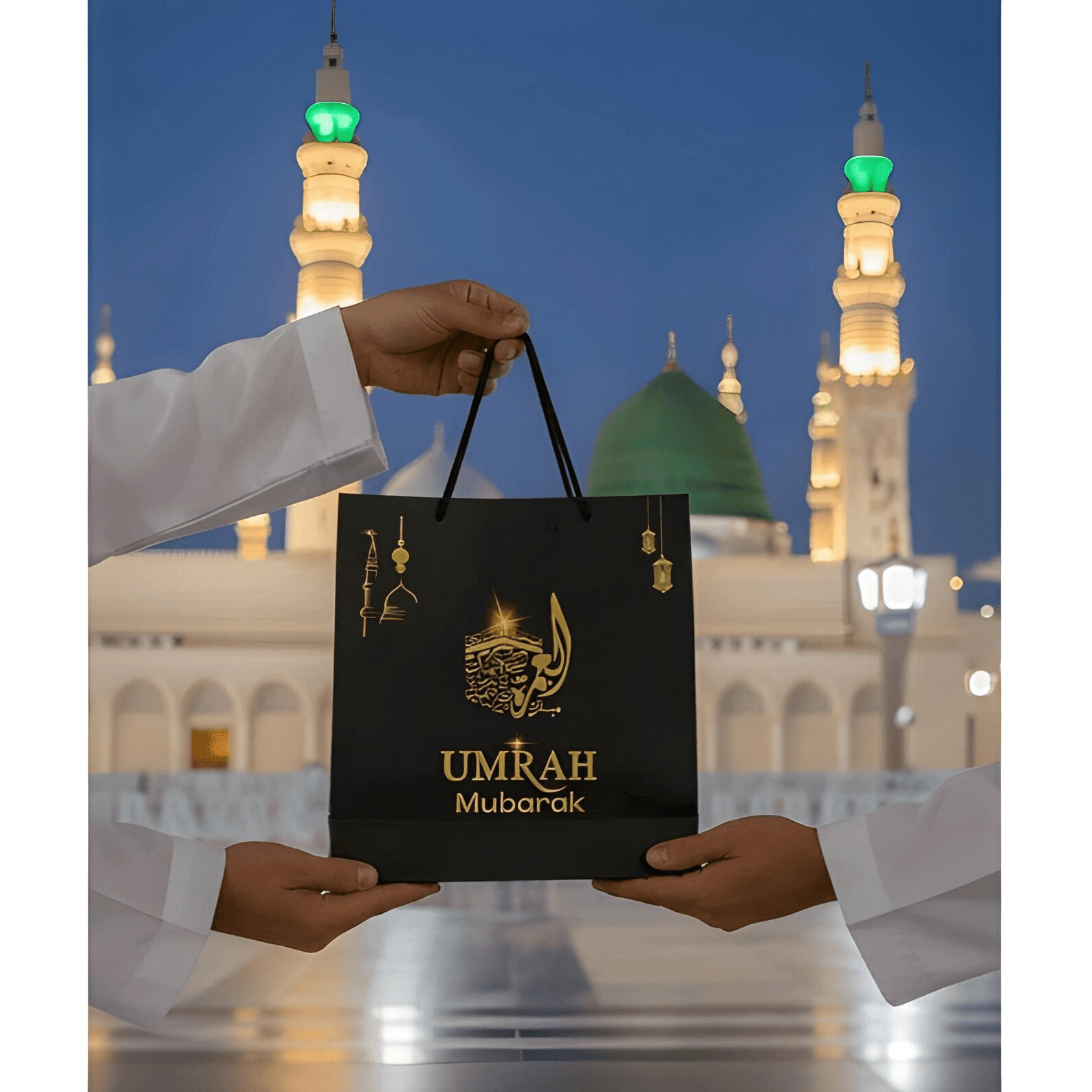 Umrah Mubarak Gift Bag – Elegant Black & Gold Matte Finish - Darussalam